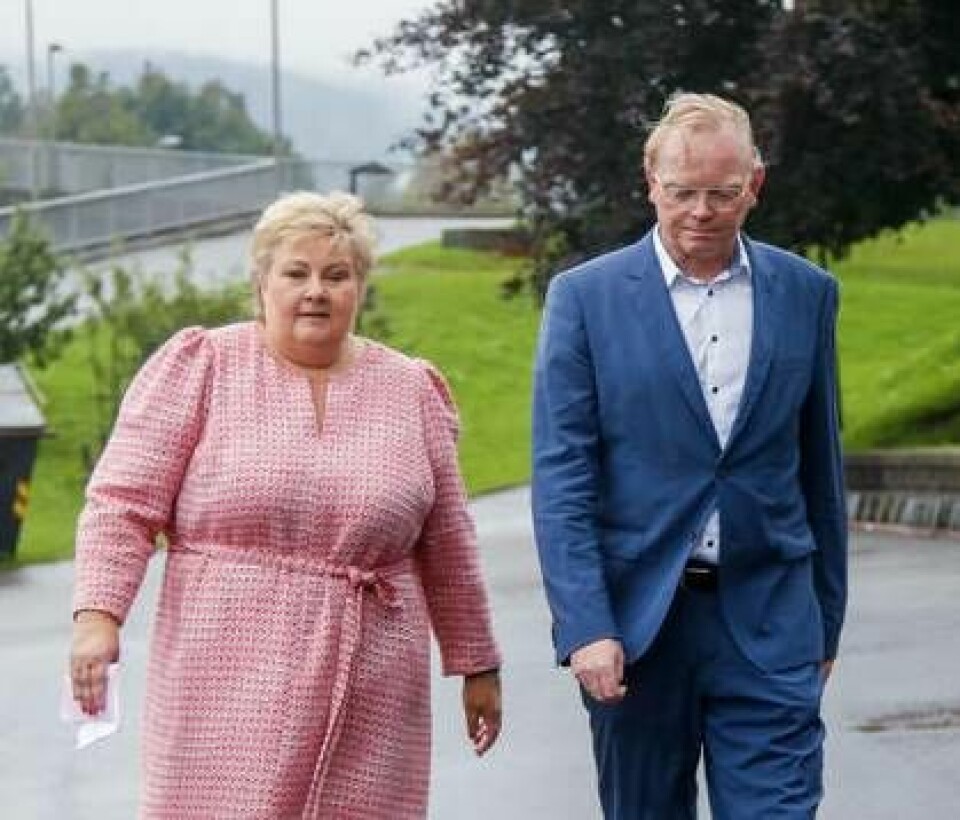 Tilliten mellan partiledare Erna Sohlberg och maken Sindre Finnes vacklar efter den briserade skandalen. Foto: Tuva Åserud/NTB/TT