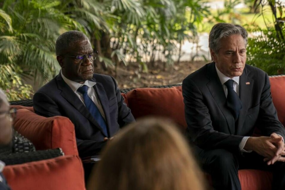 Dennis Mukwege vid ett möte med USA:s utrikesminister Anthony Blinken förra hösten. Foto: Andrew Harnik/AP