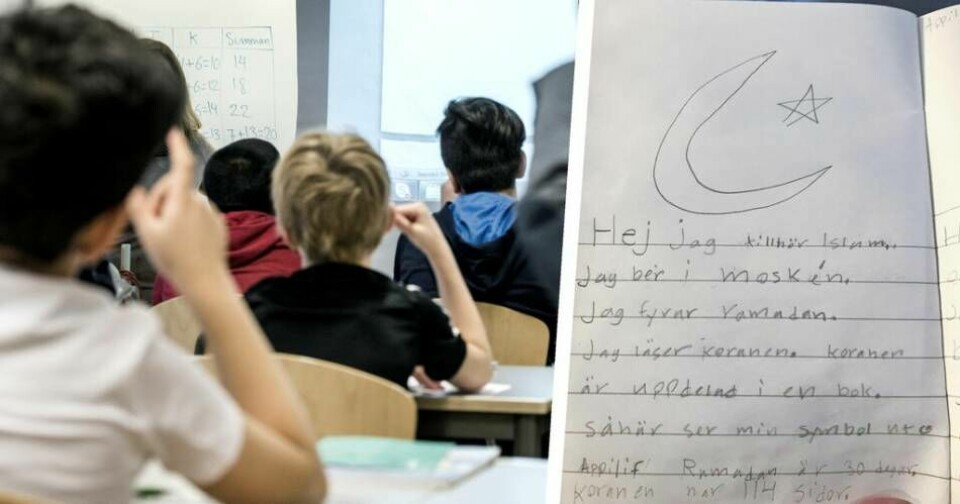 Som ett led i att sätta sig in i hur andra människor tänker har elever på en lågstadieskola i Tierps kommun fått skriva att de är muslimer. (Eleverna på bilden har inget samband med texten.) Foto: Lars Pehrson/SvD/TT & Privat