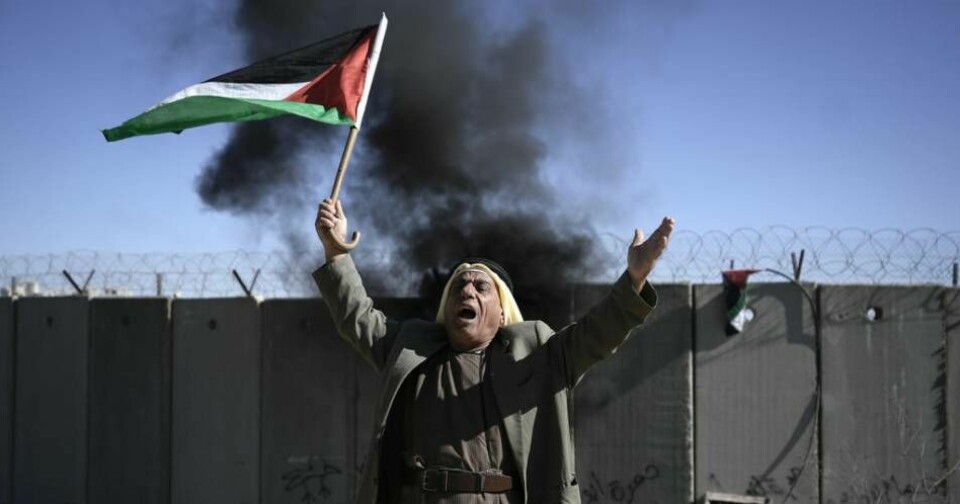 Följeslagarprogrammet har av kritiker anklagats för att inte vara opartiska i sin syn på Israel. På bilden ses en palestinsk man som protesterar mot en israelisk bosättning. Foto: Majdi Mohammed/AP/TT