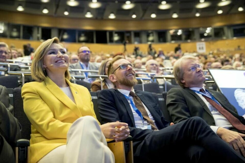 Ebba Busch, Jakob Forssmed och Lars Adaktusson vid Kristdemokraternas kommundagar mars 2019. Foto: Pavel Koubek / TT