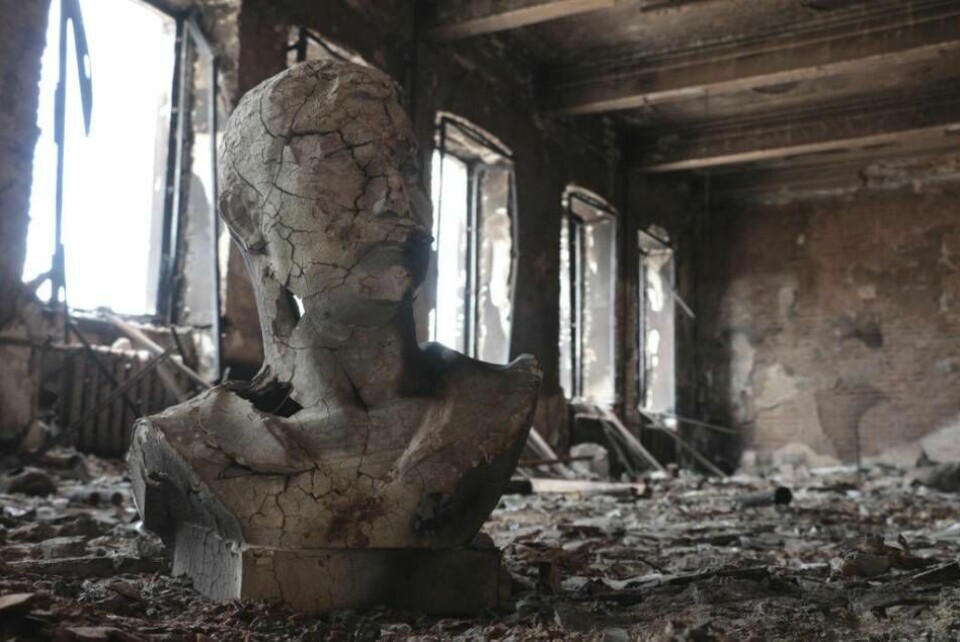 Ett förstört museum i Mariupol. Bild från april.