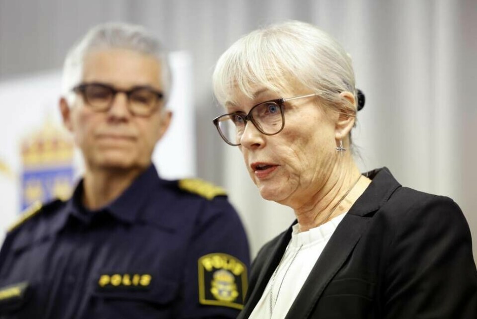 Katarina Johansson Welin, vikarierande riksåklagare och chef för Åklagarmyndigheten under fredagens pressträff. Foto: Christine Olsson/TT