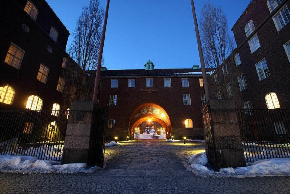 Exteriör vid skymningen på söndagen av Kungliga tekniska högskolan, KTH, i Stockholm. Foto: Fredrik Persson / TT