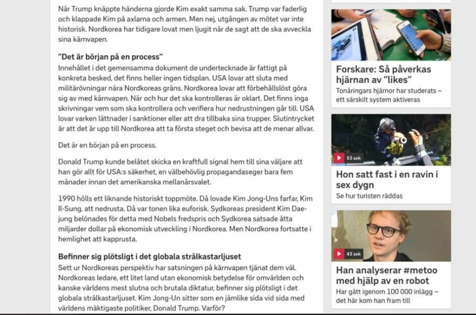 Det var dubbla faktafel i Erika Bjerströms analys på SVT:s hemsida. Foto: Skärmdump från svt.se.