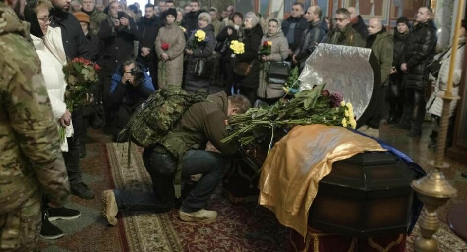 En begravning den 26 november för en ukrainsk soldat som stupat i Charkivområdet.