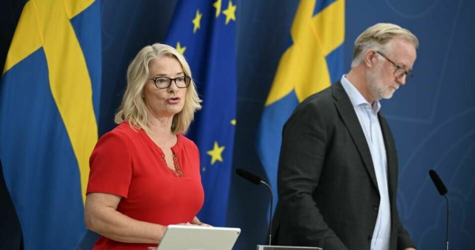 Arbetsmarknads- och integrationsminister Johan Pehrson (L) och skolminister Lotta Edholm (L). Foto: Pontus Lundahl/TT