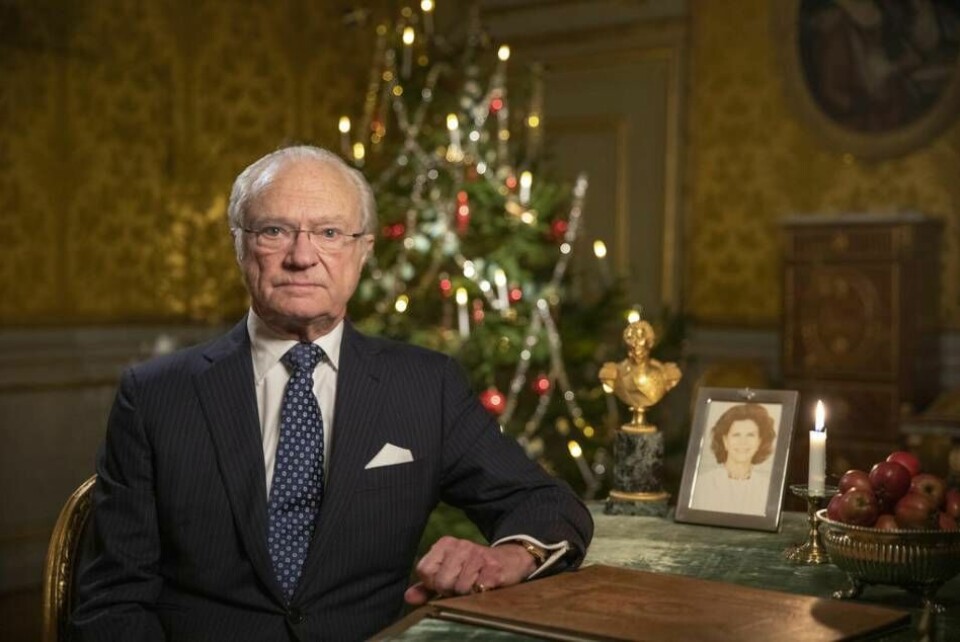 Kung Carl XVI Gustaf höll i år sitt traditionsenliga juldagstal från hemmet på Drottningholms slott. Foto: Victor Ericsson/Kungliga Hovstaterna
