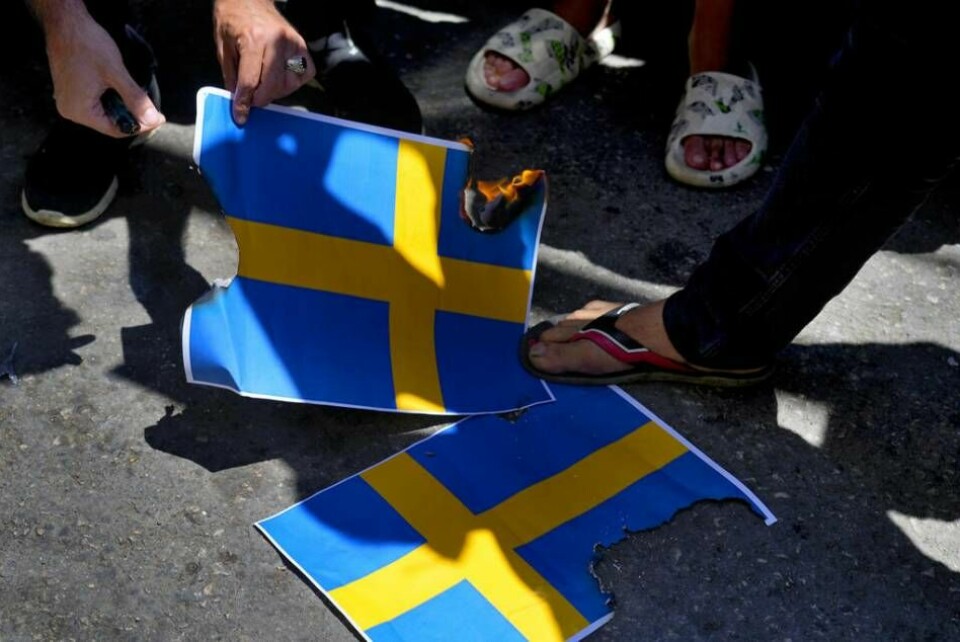Protesterna mot Sverige har varit omfattande i Libanon. Foto: Bilal Hussein/AP/TT