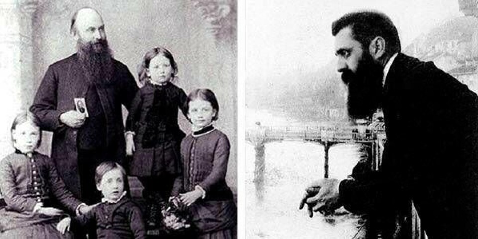 Missionärssonen William Hechler (t v) var mån om att visa Theodor Herzl (t h) på vilken som var den rätta geografiska platsen för en judisk stat, enligt Bibeln, snarare än det rådande förslaget om Uganda. Missionärssonen William Hechler (t v) var mån om att visa Theodor Herzl (t h) på vilken som var den rätta geografiska platsen för en judisk stat, enligt Bibeln, snarare än det rådande förslaget om Uganda.