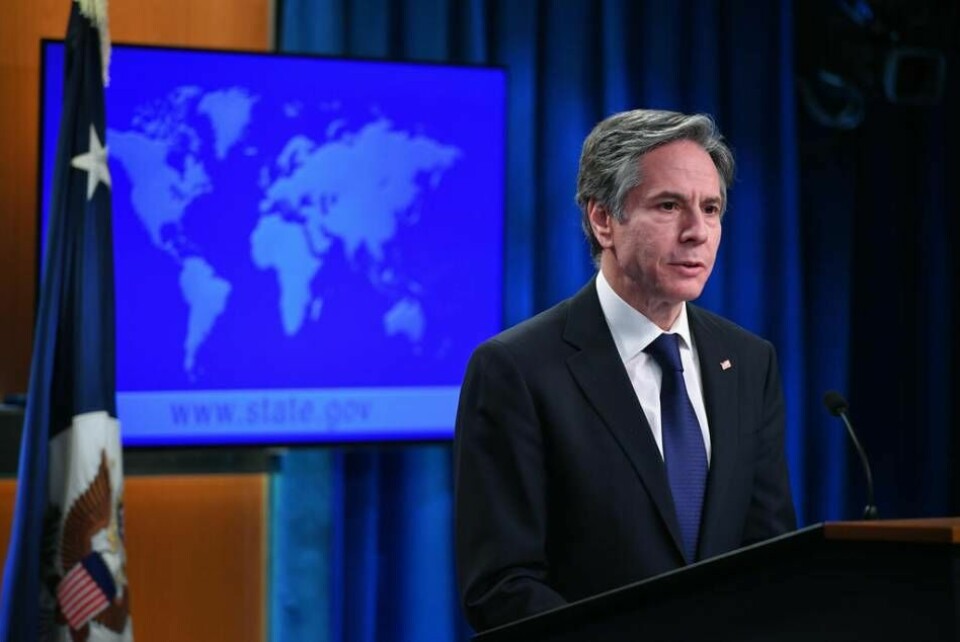Secretary of State Antony Blinken speaks about the release of the '2020 Country Reports on Human Rights Practices,' at the State Department in Washington, Tuesday, March 30, 2021. (Mandel Ngan/Pool via AP) WX309 Foto: Mandel Mgan/AP/TT