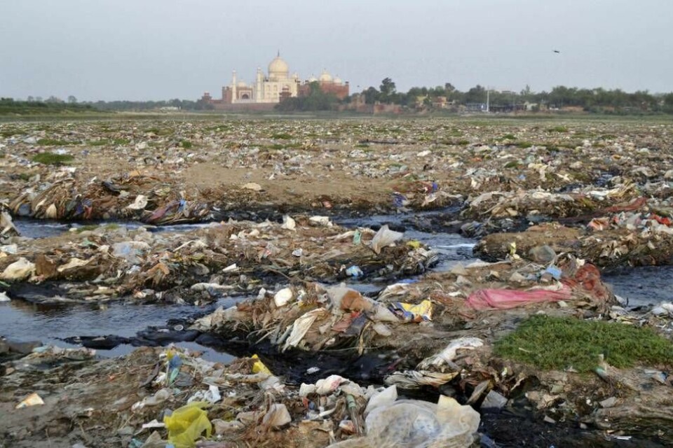 Enligt forskare vid tyska Helmholtz-institutet kommer uppemot 95 procent av plastavfallet i våra hav och oceaner från tio floder i framför allt Kina, Indien och övriga Asien. Floden Yamuna i Indien är en av dem. Foto: Pawan Sharma/AP/TT