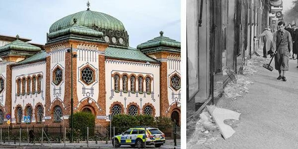 Uppmärksammandet på 85-årsdagen av kristallnatten har ställts in i Malmö av säkerhetsskäl. Bilden till höger: Fler än 400 judar dödades under kristallnatten den 9 november 1938. Foto: Johan Nilsson/TT & TT