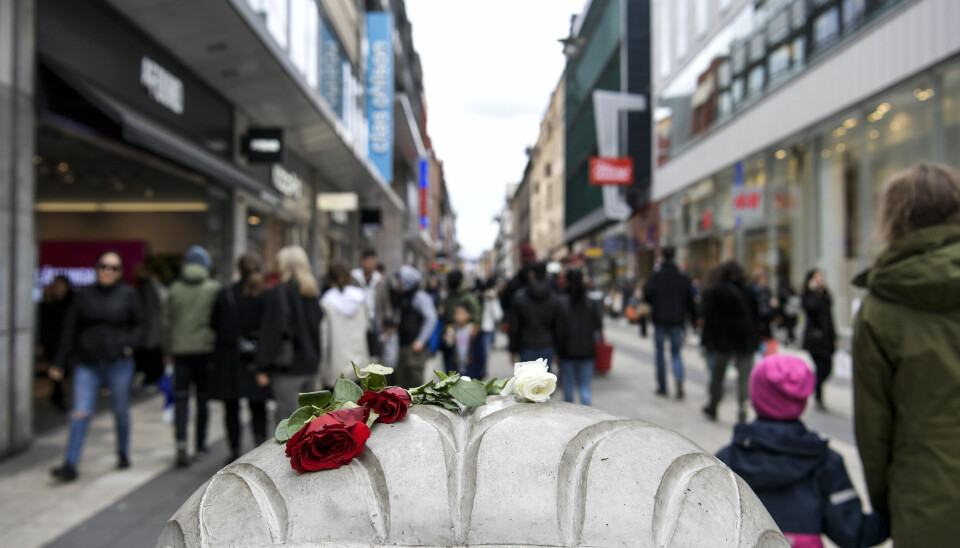 Drottninggatan i Stockholm på tvåårsdagen för terrordådet som ägde rum där.