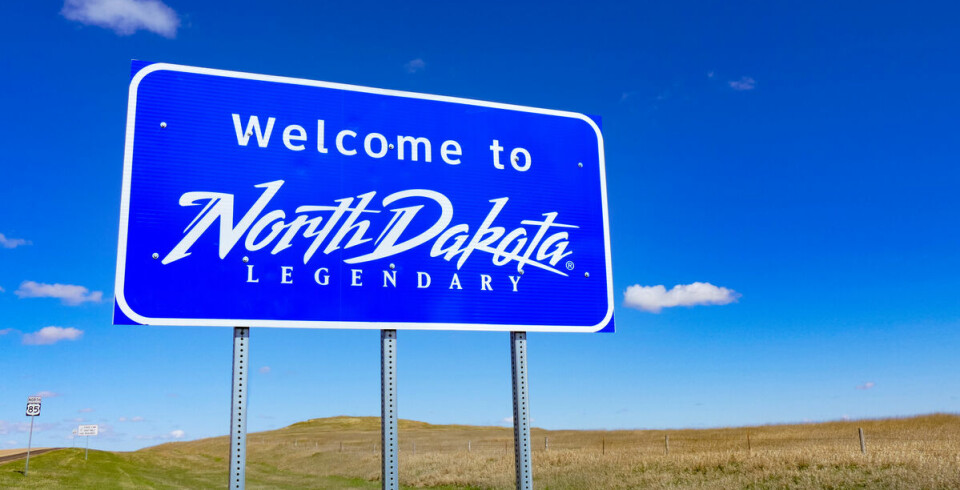 Välkomstskylt vid infarten till North Dakota.