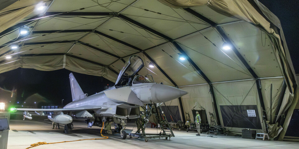In this image provided on Friday Jan. 12, 2024 by the UK Ministry of Defence an RAF Typhoon aircraft returns to base at RAF Akrotiri in Cyprus, after striking targets in Yemen. The U.S. and British militaries bombed more than a dozen sites used by the Iranian-backed Houthis in Yemen late on Thursday Jan. 11, in a massive retaliatory strike using warship- and submarine-launched Tomahawk missiles and fighter jets, U.S. officials said. (Sgt Lee Goddard, UK Ministry of Defence via AP) th802
