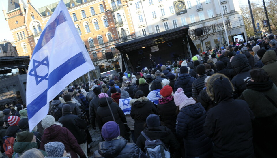 Israelmanifestation på Norrmalmstorg den 27 januari 2024.