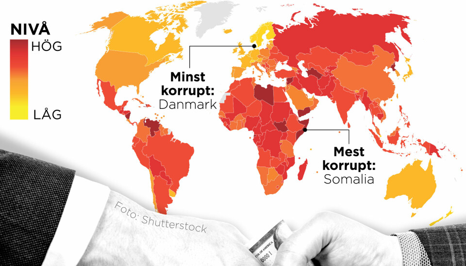 Karta över världens mest och minst korrupta länder.