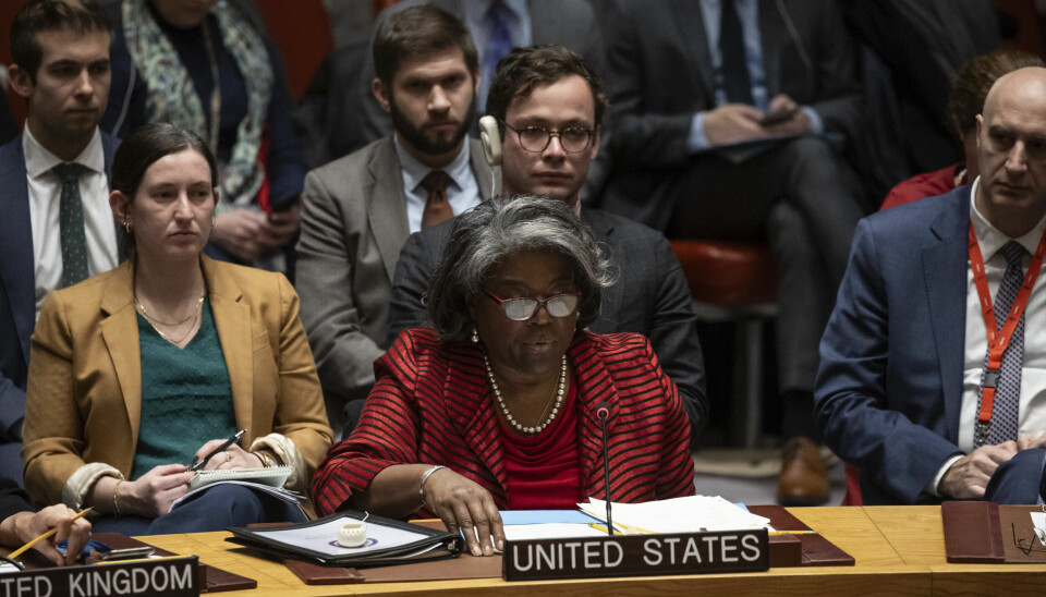 USA:s FN-ambassadör Linda Thomas-Greenfield ses här på sammanträde i FN:s säkerhetsråd. Arkivbild.