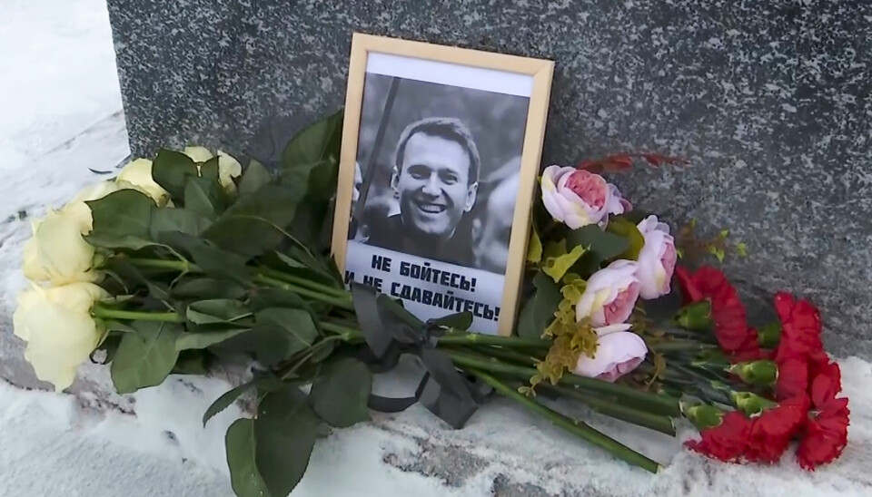 Foto på Aleksej Navalnyj vid blommor.
