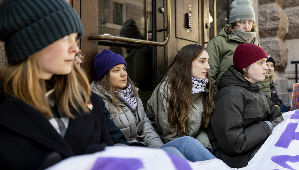 Greta Thunberg och en grupp personer, majoriteten ungdomar, blockerade ingångarna till riksdagshuset på måndagen.