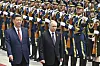 Chinese President Xi Jinping, left, and Russian President Vladimir Putin review the honor guard during an official welcome ceremony in Beijing, China, Thursday, May 16, 2024. (Sergei Bobylev, Sputnik, Kremlin Pool Photo via AP) XDL102