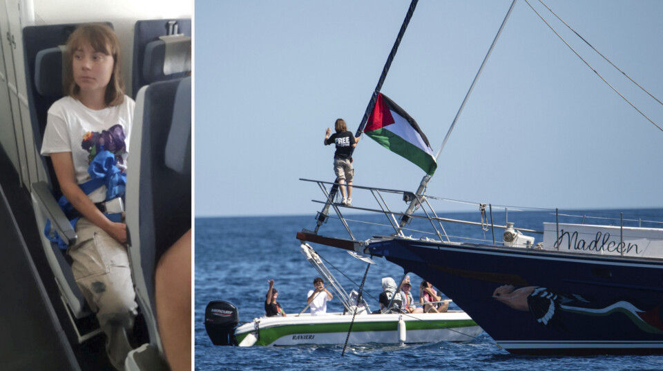 Greta Thunberg uppges vara ombord på ett flygplan hem, via Frankrike, efter att Israel på tisdagen deporterat henne. T h: Thunberg ombord på fartyget Madleen.