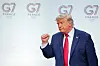 U.S. President Donald Trump gestures as he leaves the stage after a media conference at the end of the G7 summit in Evian-les-Bains, France, Wednesday, June 17, 2026. (AP Photo/Vadim Ghirda) XVG102