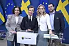 STOCKHOLM, SVERIGE 20260505Utbildnings- och integrationsminister Simona Mohamsson (L), statsminister Ulf Kristersson (M), energi- och näringsminister Ebba Busch (KD) och Sverigedemokraternas partiledare Jimmie Åkesson (SD) presenterar ett bokslut över Tidöavtalet under en pressträff.Foto: Jessica Gow / TT / Kod 10070