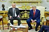 Optimiska tongångar rådde när Libanons president Joseph Aoun, t v, mötte USA:s president Donald Trump i Vita huset.