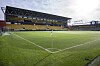En hörnflagga på det gröna konstgräset på en tom Borås Arena inför en fotbollsmatch i Allsvenskan.