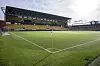 En hörnflagga på det gröna konstgräset på en tom Borås Arena inför en fotbollsmatch i Allsvenskan.