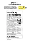 Arkivsida från tidningen Världen idag med rubriken Oro för ny äktenskapslag och en porträttbild på en man.